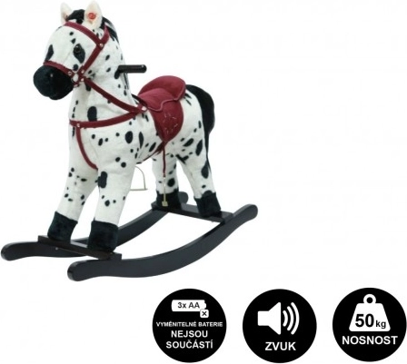 Cavallo a dondolo in peluche a batteria con suoni e movimento – Pezzato bianco-nero