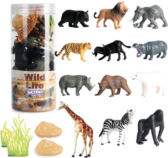 Figurine di animali selvatici WOOPIE in tubo - 16 pezzi