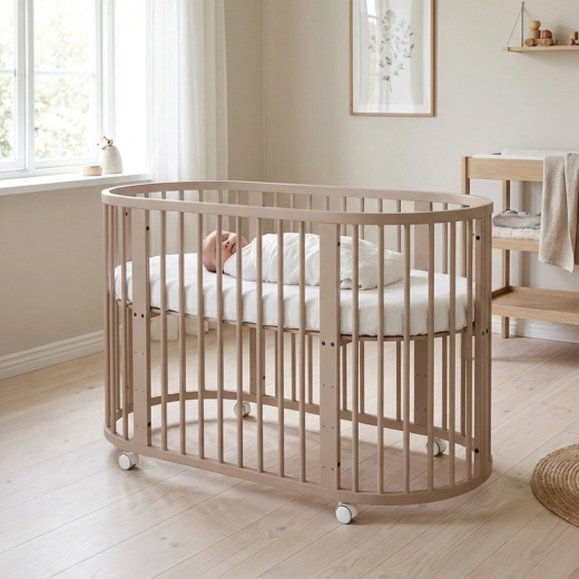 Lettino evolutivo per bambini 3 in 1 ovale con materasso color cashmere