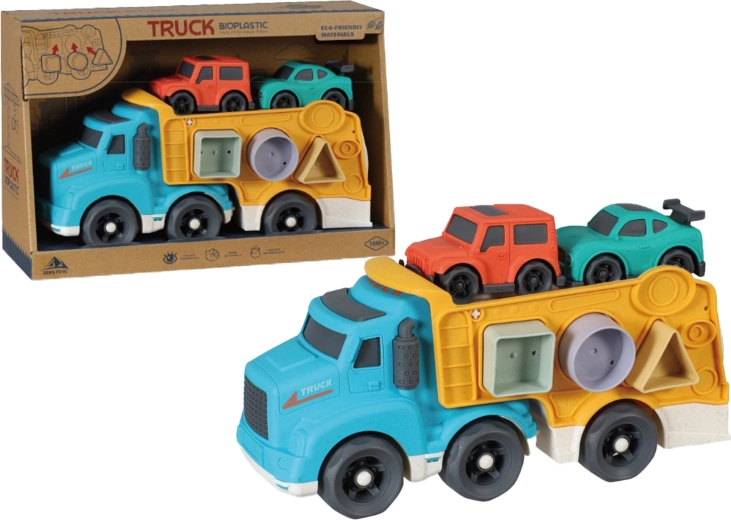 Camion trasportatore in bioplastica con macchinine e gioco ad incastro 29 cm