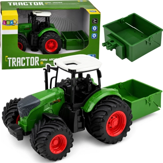 Trattore agricolo con spandiconcime 1:24, verde, ruote in gomma