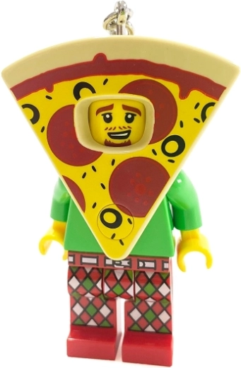 Divertente design LEGO con costume da pizza