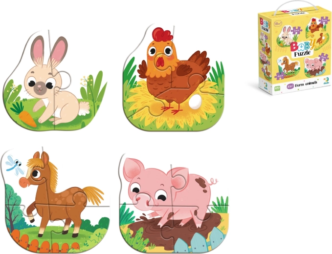 Puzzle per bambini con animali della fattoria – 4 immagini, 13 pezzi
