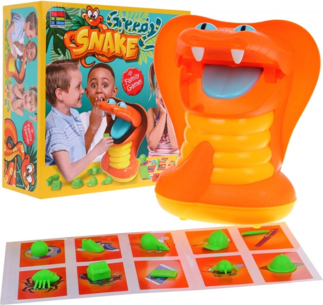 Gioco di abilità SERPENTE AFFAMATO per bambini 3+ con bocca che si chiude, 10 oggetti e 10 carte