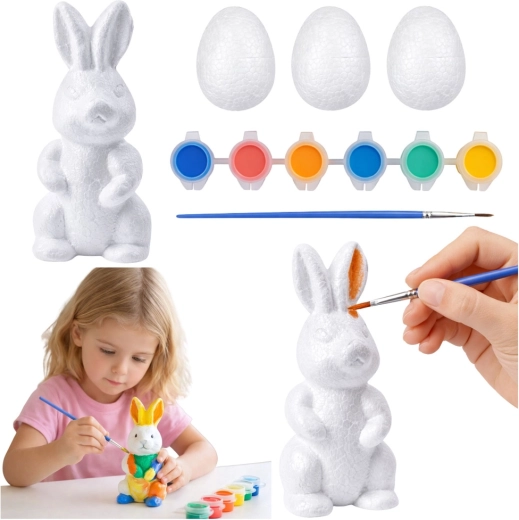 Set pasquale da dipingere con coniglietto, 3 uova e colori
