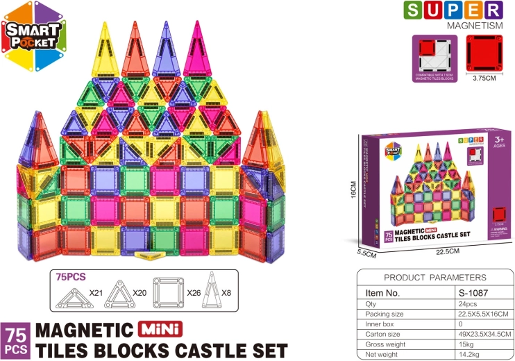 Costruzioni magnetiche colorate 75 pezzi