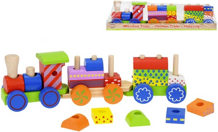 Trenino in legno infilabile per bebè 33 cm – locomotiva e 2 vagoni