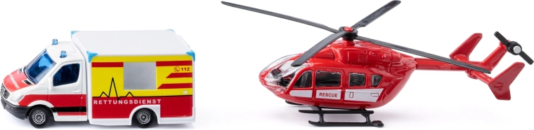 Siku super – ambulanza Mercedes‑Benz e elicottero EUROCOPTER EC145, set 1:87