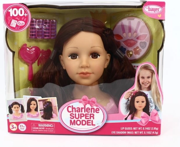 Testa per acconciature Bayer Charlene Super Model, bruna, con accessori