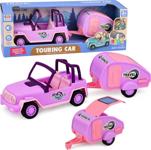 Fuoristrada rosa con caravan con effetti sonori