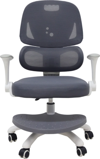 Sedia girevole ergonomica per bambini per scrivania con poggiapiedi, grigia