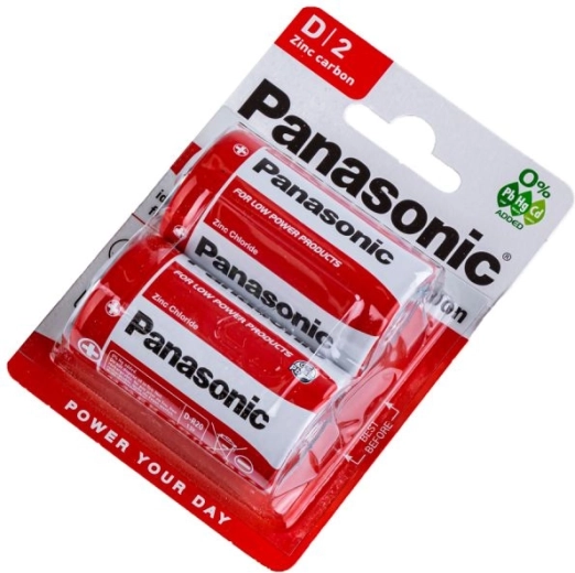 Batteria zinco-carbone Panasonic Red Zinc R20 1,5 V (blister 2 pz)