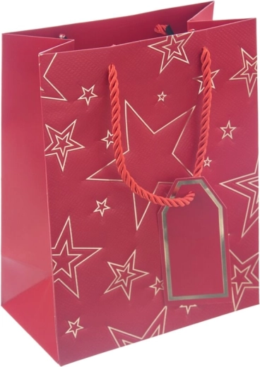 Borsa regalo in carta con motivo a stelle, rossa 18 × 10 × 23 cm