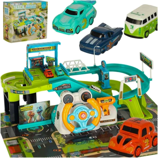 Pista automobilistica interattiva con parcheggio e volante