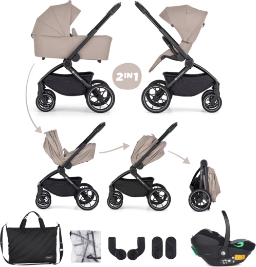 Petite&Mars passeggino combinato Scout 3 in 1 cappuccino cream con seggiolino auto Core Pro i-Size