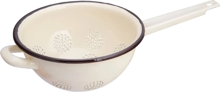 Scolapasta smaltato Silesia con manico 22,5 cm crema