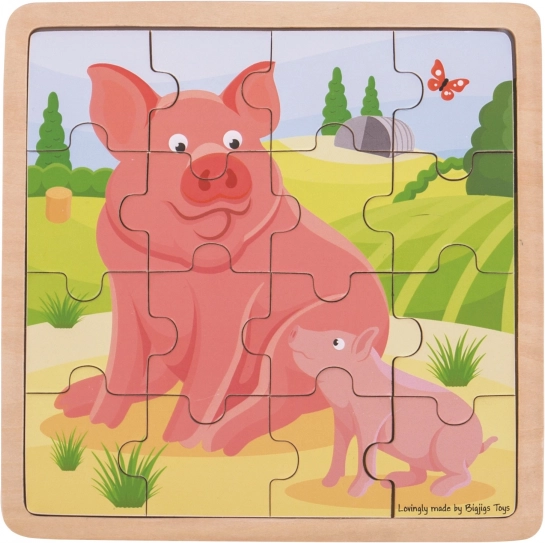 Puzzle in legno BIGJIGS TOYS – maialino con porcellino, 16 pezzi