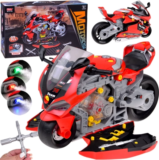 Moto da corsa per bambini da montare con luci, suoni e nebbia, 59 pezzi