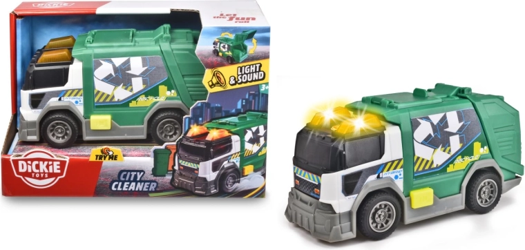 Camion della spazzatura City Cleaner con effetti luminosi e sonori, 15 cm