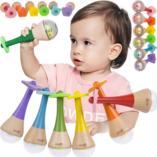 Sonaglio e maracas in legno 2 in 1 Classic World - 1 pezzo
