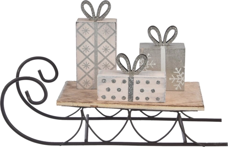 Slitta decorativa legno/metallo beige 23 × 14 × 7 cm