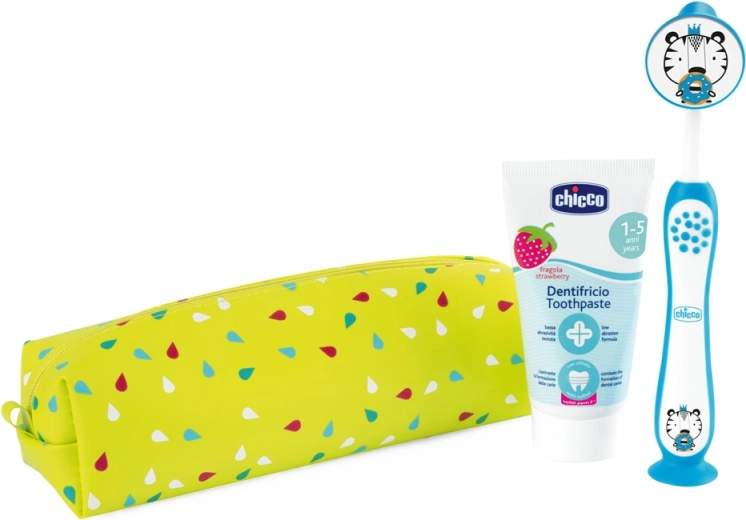 Chicco set da viaggio per l’igiene orale con spazzolino e dentifricio Tiger (3 anni+)