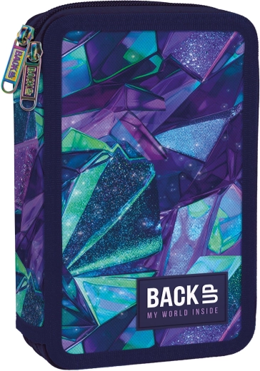 Astuccio scolastico a due scomparti con accessori BackUP Crystal