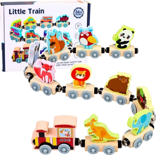Trenino magnetico in legno con animali – locomotiva e vagoni