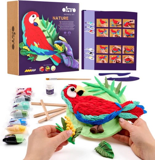 Okto Nature set artistico di modellazione pappagallo ara rosso