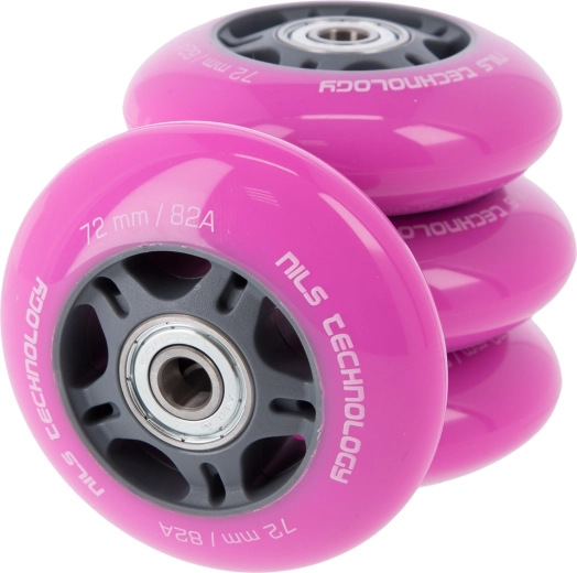 Ruote in PU con cuscinetti per pattini NILS EXTREME 72 mm rosa