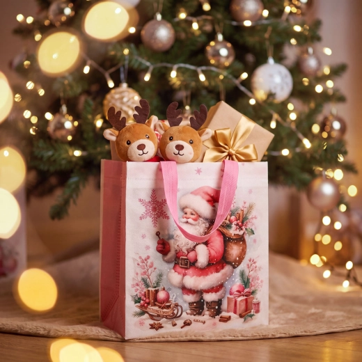 Borsa regalo natalizia in tessuto non tessuto, 23 × 22 × 11 cm, 12 pezzi