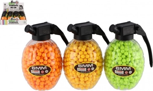 Palline di gomma per pistola 6 mm in barattolo a forma di granata (800 pz, 3 colori)