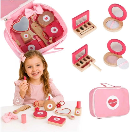 Set cosmetico in legno in borsetta per bambini