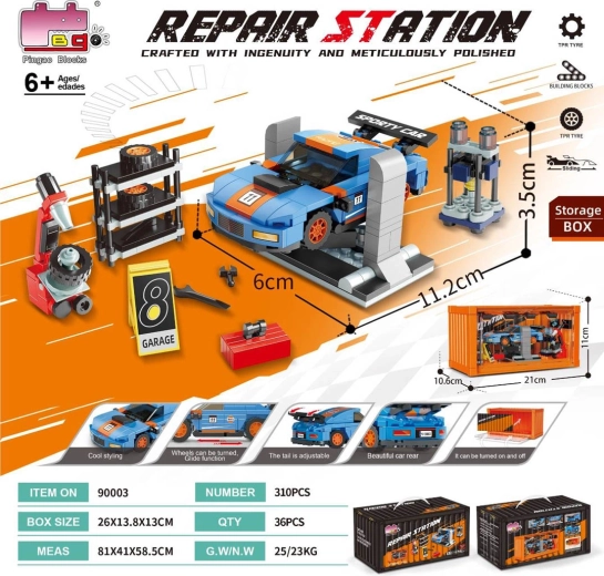 Set per costruire un'officina automobilistica, 310 pezzi