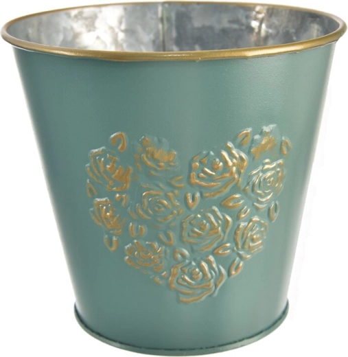 Vaso decorativo in latta a forma di cuore verde-oro 14 × 14 × 15 cm