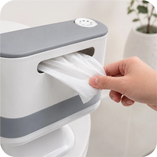 Dispenser integrato per salviette e accessori pratici