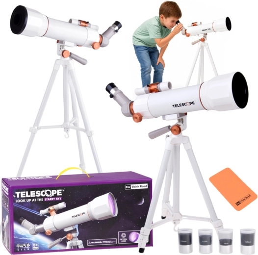 Telescopio per bambini con treppiede fino a 107 cm, 4 oculari, lente 3× e mirino