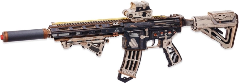 RoboTime ROKR puzzle 3D in legno fucile spara elastici M416 carbine