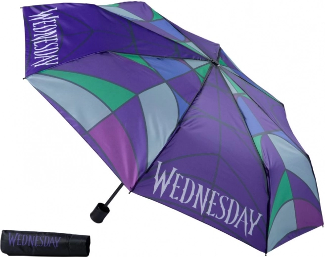 Ombrello pieghevole con motivo di Wednesday