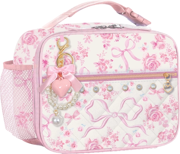 Borsa termica per il pranzo per bambini rose blu con portachiavi - 1 pezzo