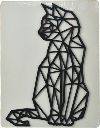 Decorazione da parete Gatto – silhouette geometrica, nera, legno 24 × 36 cm