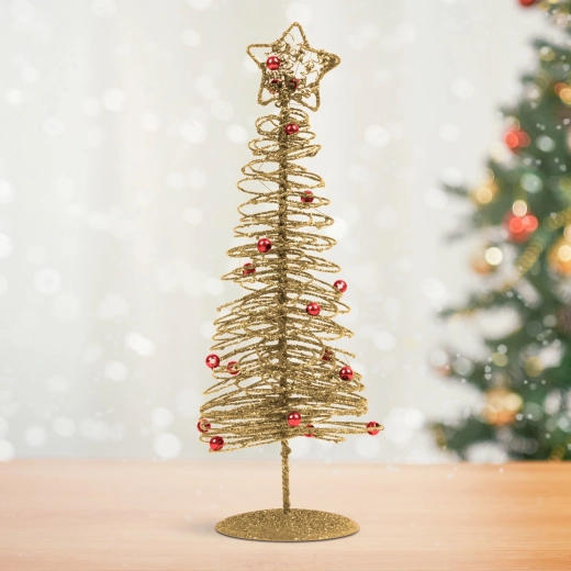 Albero di Natale in metallo scintillante dorato, 28 cm