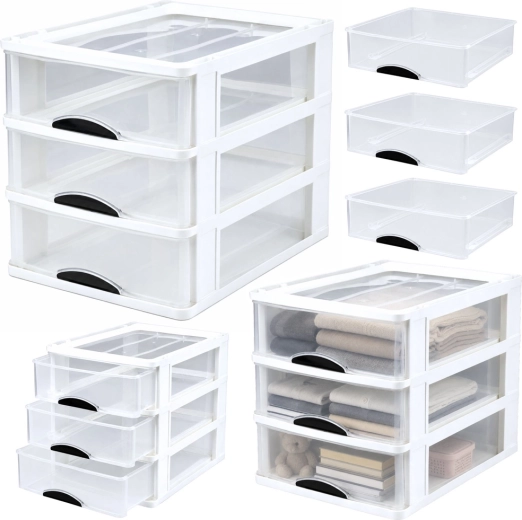 Organizer multifunzione con 3 cassetti, box in plastica bianco