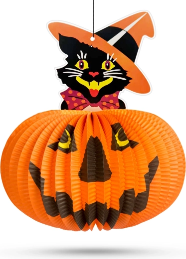 Lanterna di carta di Halloween a forma di zucca con motivo a gatto – 1 pezzo