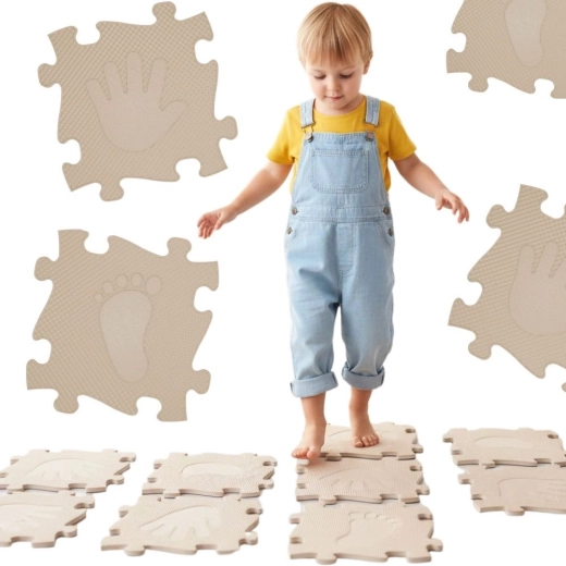 Tappetino puzzle sensoriale ortopedico Woopie per mani e piedi, 16 pezzi, beige
