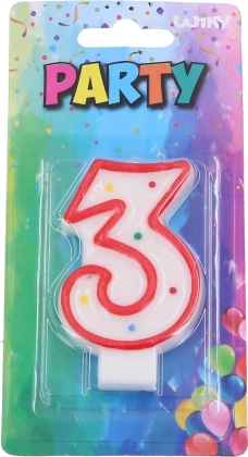 Candela da festa numero 3 rossa