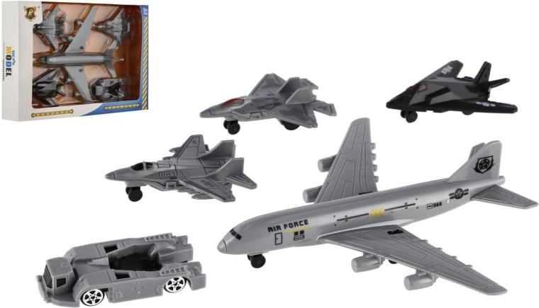 Set di aerei e veicoli militari 5 pz plastica a retrocarica in scatola 23 × 15,5 × 4 cm