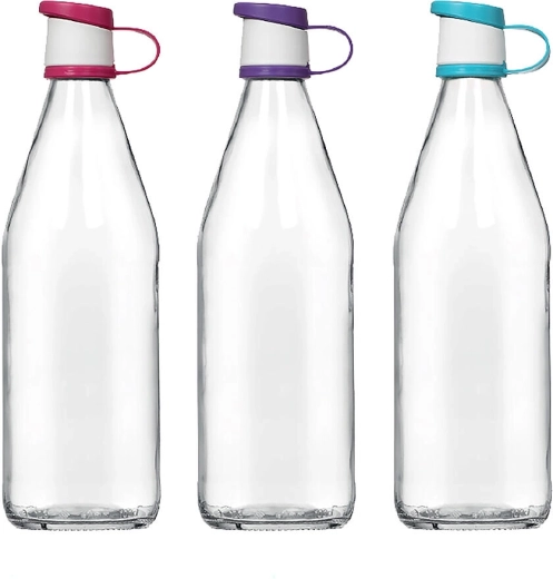 Bottiglia in vetro 1 l con tappo in plastica, mix di colori