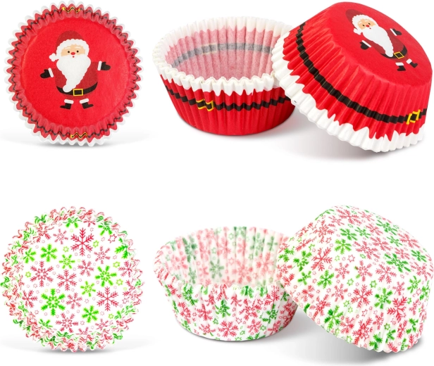 Pirottini natalizi per muffin con motivo Babbo Natale e fiocchi di neve, 40 pezzi