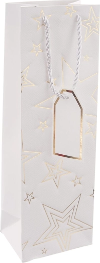 Borsa regalo in carta per vino bianca con motivo a stella 12 × 9 × 36 cm